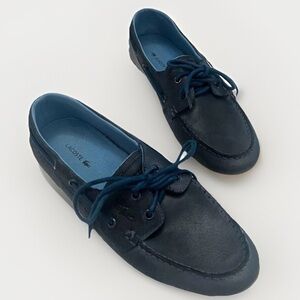 Lacoste Navire Leather Boat Shoes Men Sz 9.5 Blue Preppy Designer Casual Coastal
